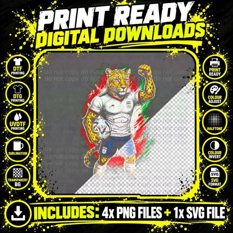 Leopard Mascot Head Footballer White Jersey Fist Raised Png SVG Digital Bundle