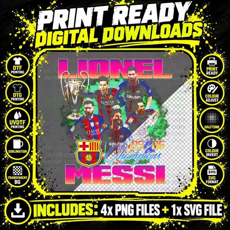 Lionel Messi 05 06 Champions Barcelona Blue Maroon Kit Png SVG Digital Bundle
