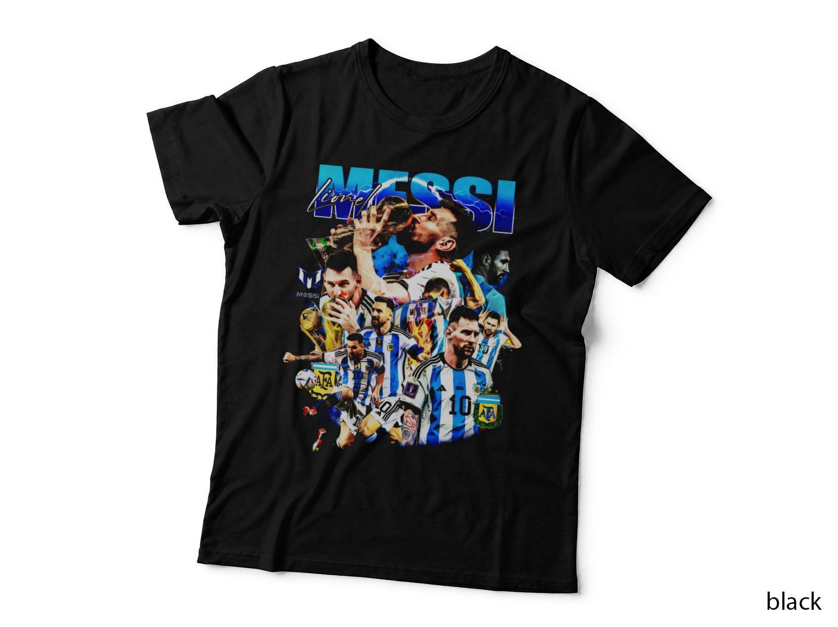 Lionel Messi Argentina White Blue Striped Kit Trophies Afa Crest T-Shirt