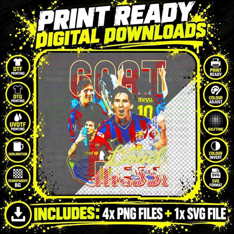 Lionel Messi GOAT Born to Be a Legend Colour Collage Png SVG Digital Bundle