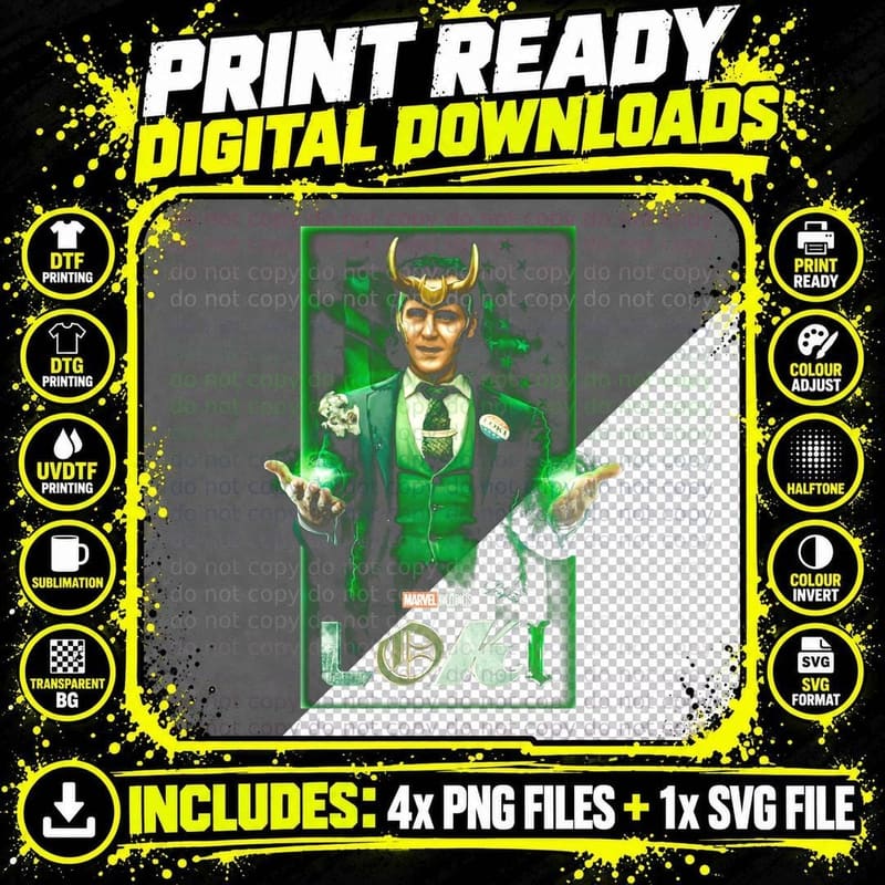 Loki Character Green Glow Symbol Halftone T-Shirt Png SVG Digital Bundle