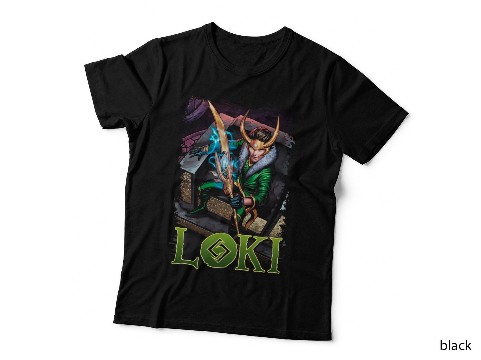 Loki Horned Male Gold Green Outfit Halftone T-Shirt