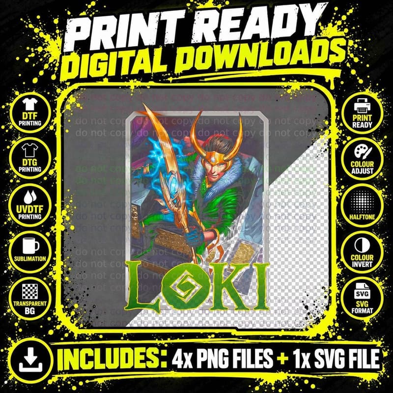Loki Orange Blue Demon Halftone Character Mischievous Png SVG Digital Bundle