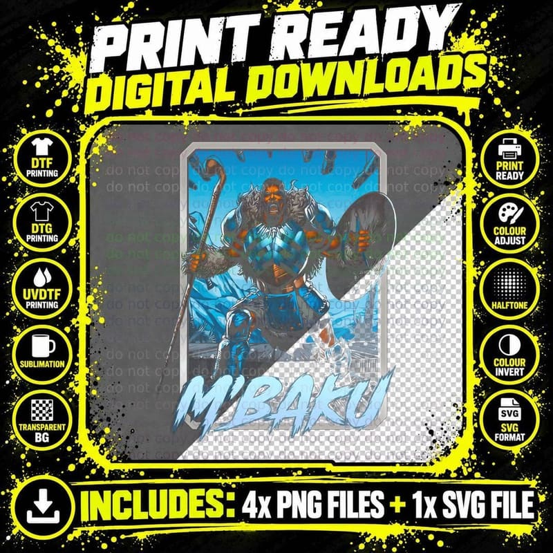 M'baku Blue Orange Warrior Halftone Character Powerful Png SVG Digital Bundle