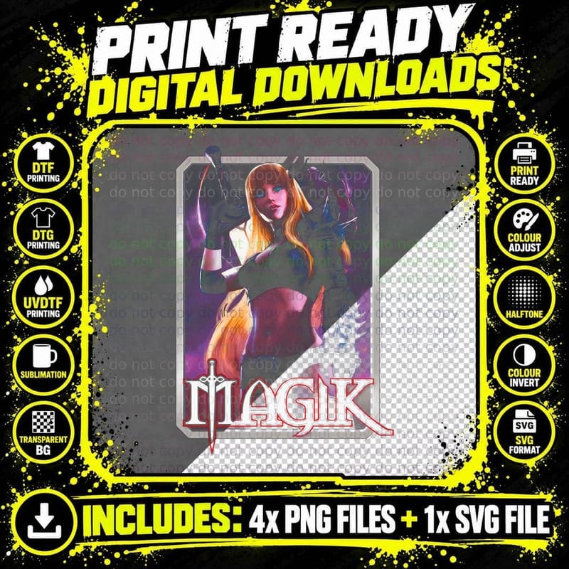 Magik Orange Red Female Halftone Sorceress Magical Png SVG Digital Bundle