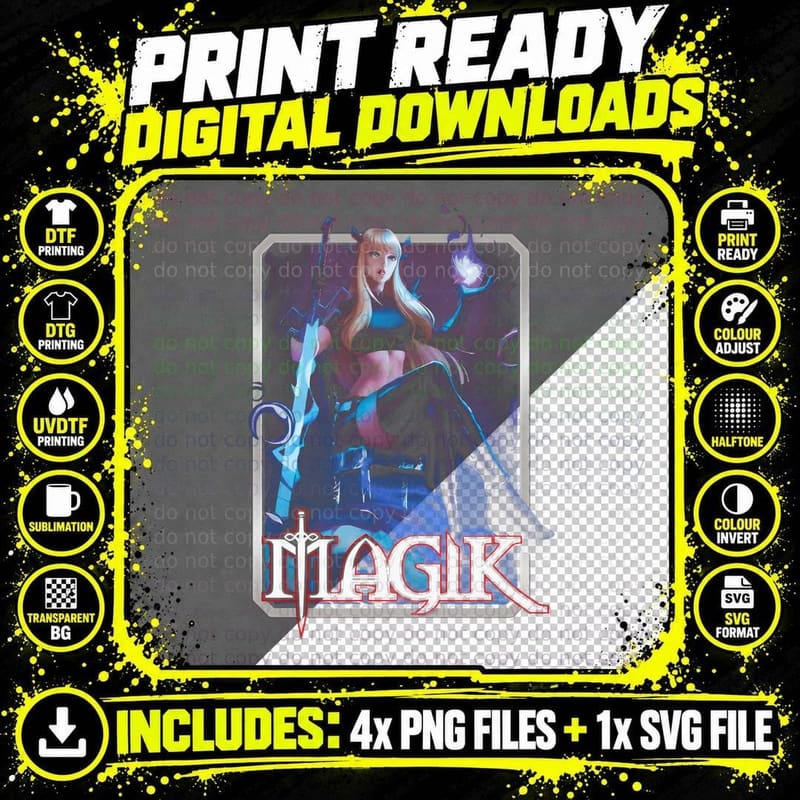 Magik Purple Blue Female Halftone Character Magical Png SVG Digital Bundle