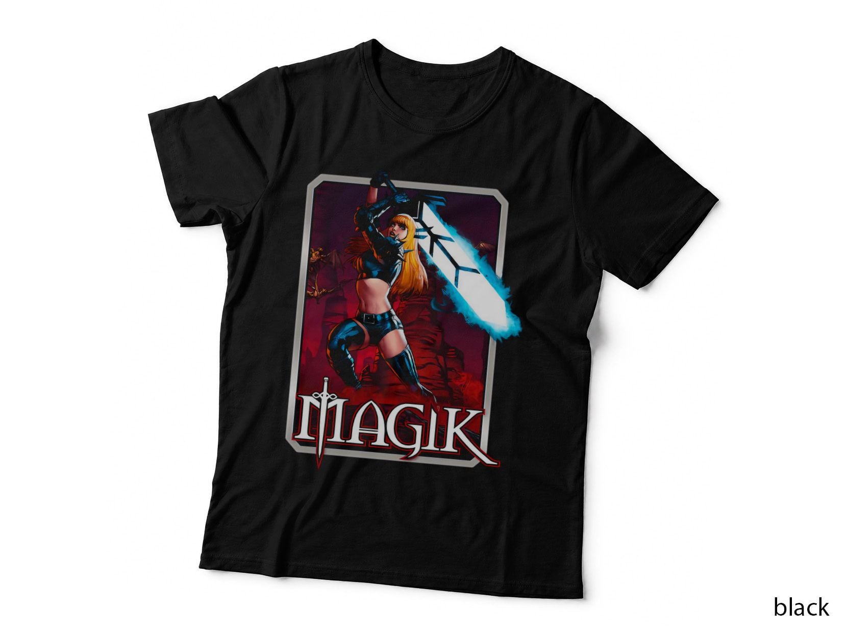 Magik Red Blue Female Halftone Warrior Magical T-Shirt