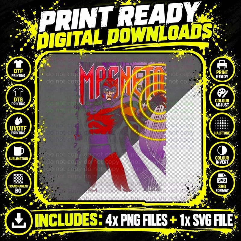 Magneta Purple Red Yellow Halftone Superhero Magnetic Png SVG Digital Bundle