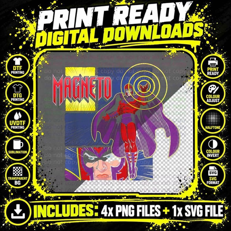 Magneto Purple Red Pink Halftone Superhero Magnetic Png SVG Digital Bundle
