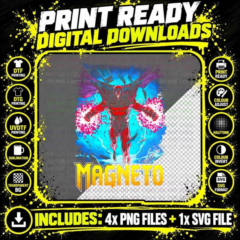 Magneto Red Character Cyan Pink Halftone T-Shirt Png SVG Digital Bundle