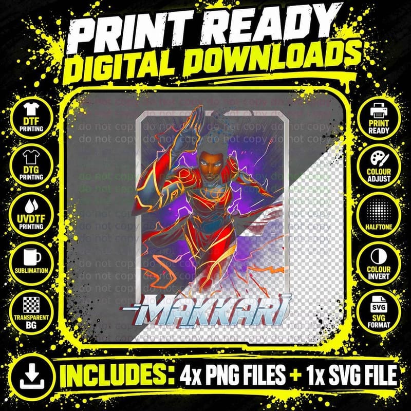 Makkari Red Purple Warrior Halftone Character Energy Png SVG Digital Bundle