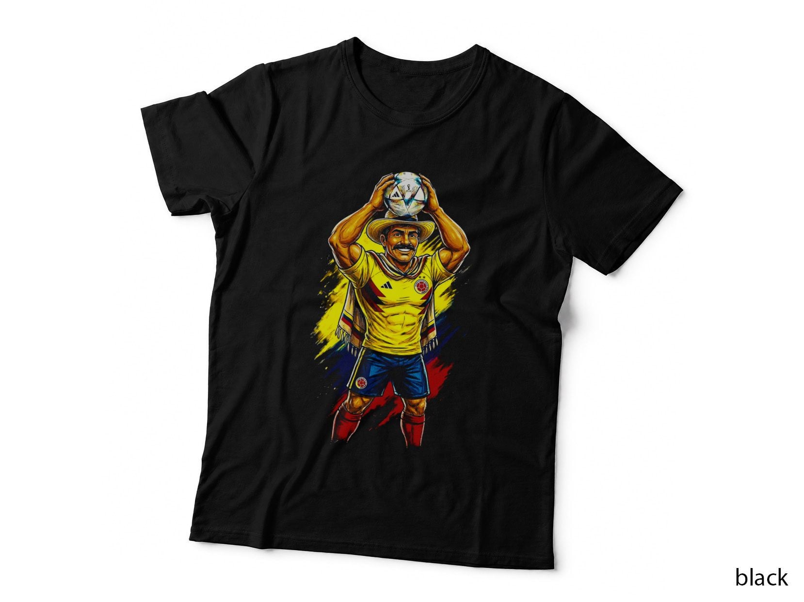 Male Footballer with Sombrero Human in Straw Hat Smiling Colombia Yellow T-Shirt