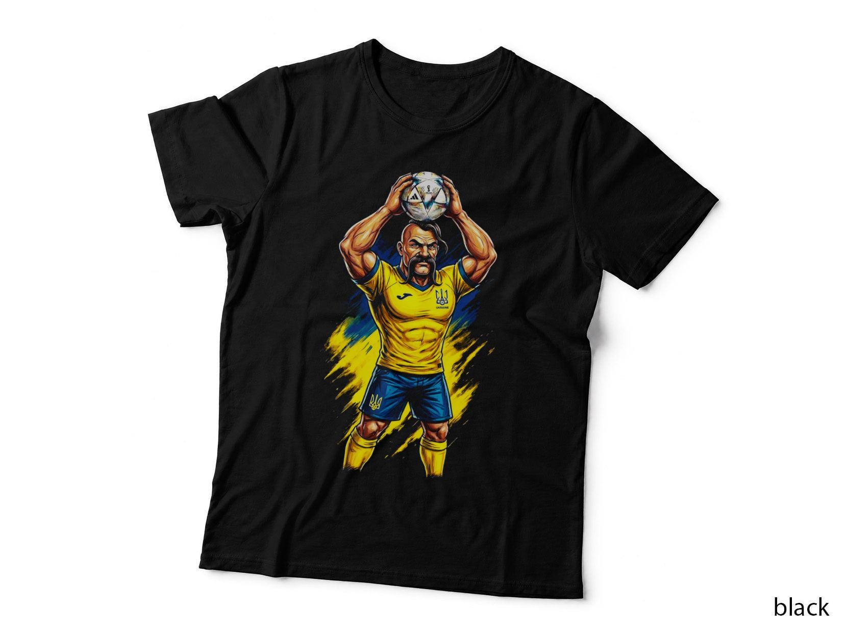 Male Ukraine Footballer Moustached Man Yellow Blue Kit Trident Crest T-Shirt