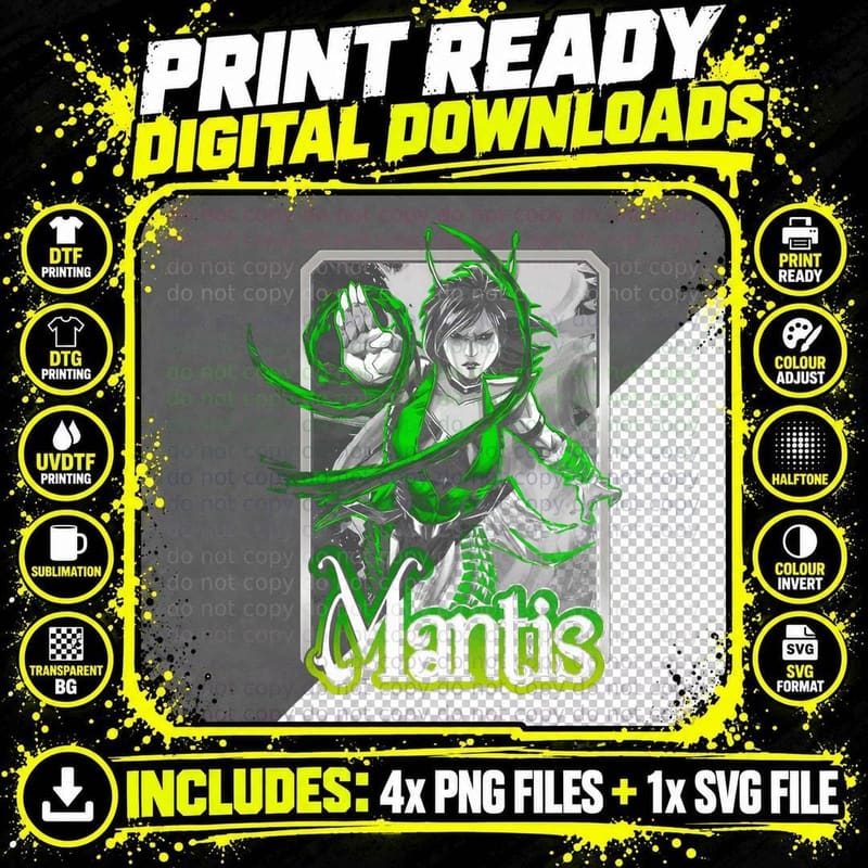 Mantis Green White Female Halftone Character Insectoid Png SVG Digital Bundle
