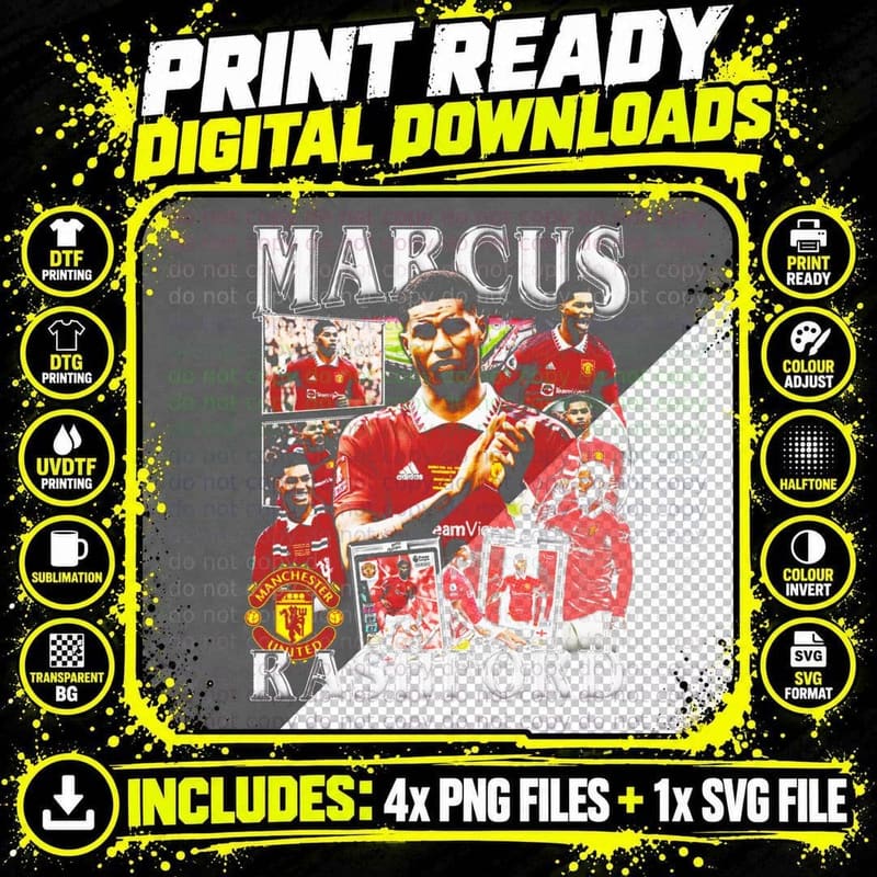 Marcus Rashford Manchester United Red Kit White Chrome Png SVG Digital Bundle