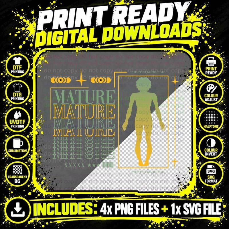 Mature Figure Y2k Streetwear Gold Silhouette Frame Png SVG Digital Bundle