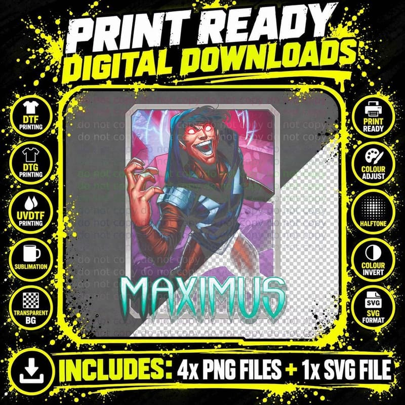 Maximus Red Purple Male Halftone Character Villain Png SVG Digital Bundle