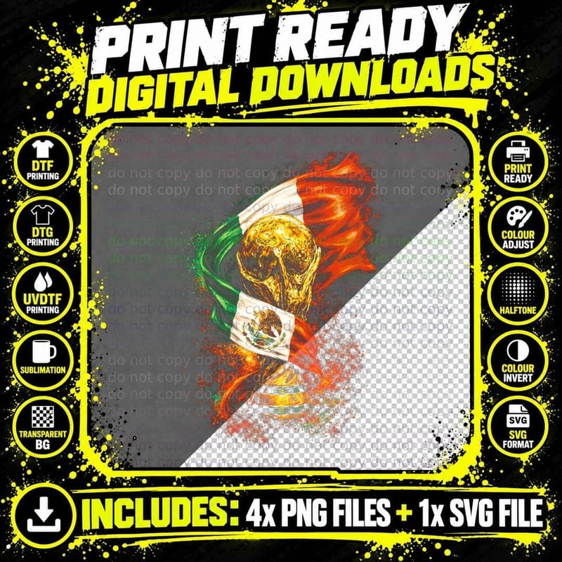 Mexico World Cup Trophy Wrapped in Flag Eagle Emblem Png SVG Digital Bundle