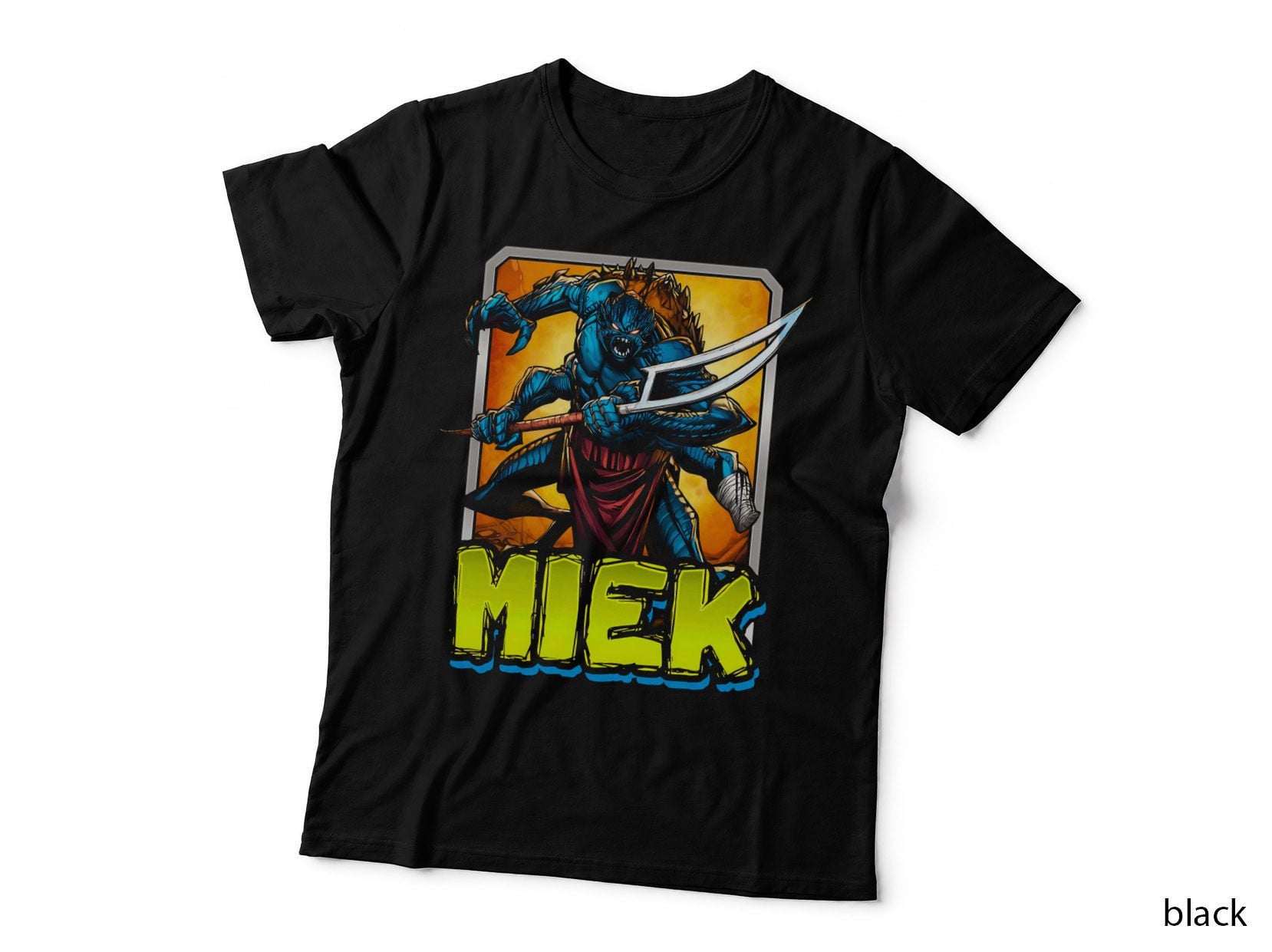 Miek Blue Orange Creature Halftone Character Warrior T-Shirt