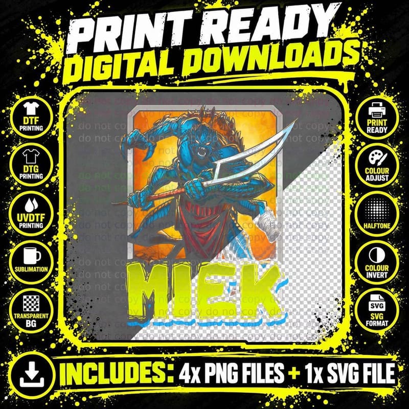 Miek Blue Orange Creature Halftone Character Warrior Png SVG Digital Bundle