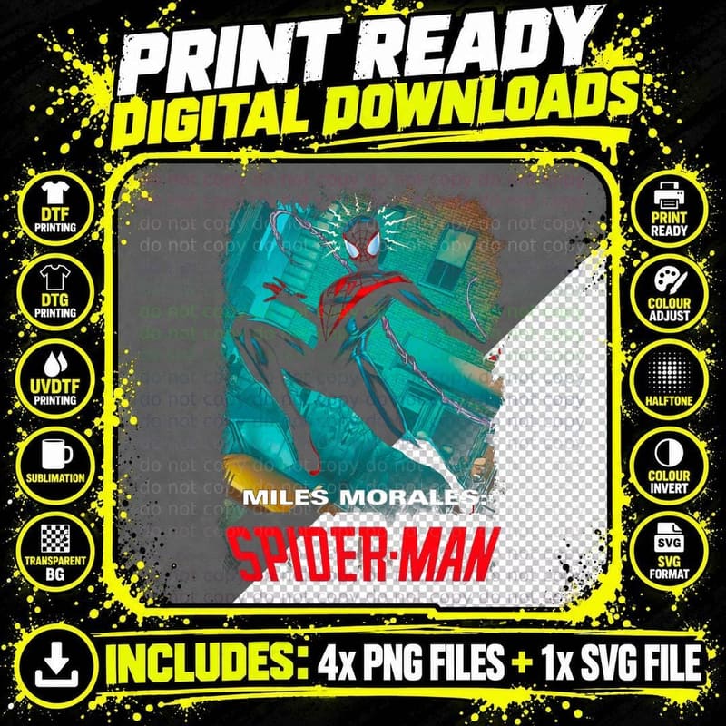 Miles Morales Spider-Man Red Spider Cyan Halftone T-Shirt Png SVG Digital Bundle
