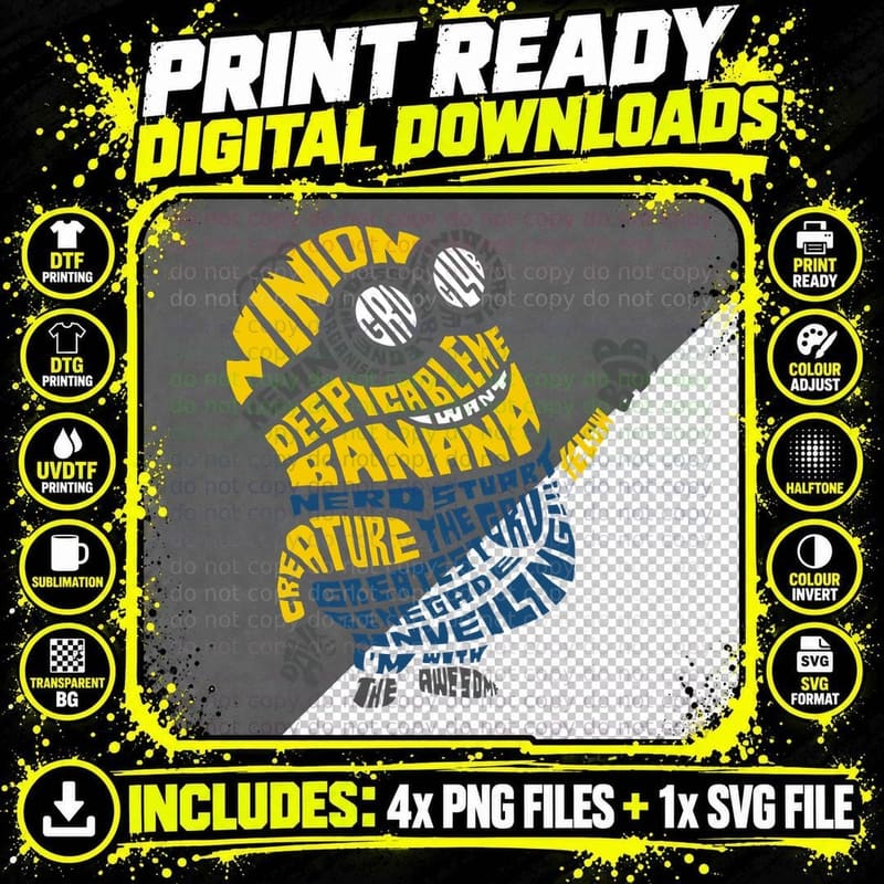 Minion Yellow Blue Character Figure T-Shirt Png SVG Digital Bundle