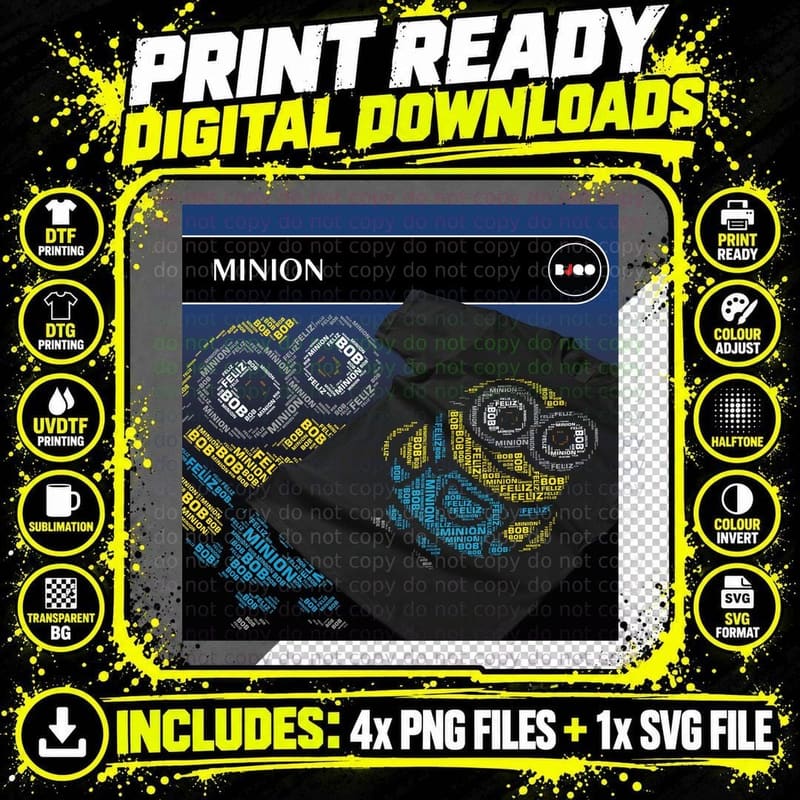 Minion Yellow Blue Despicable Me Character T-Shirt Png SVG Digital Bundle