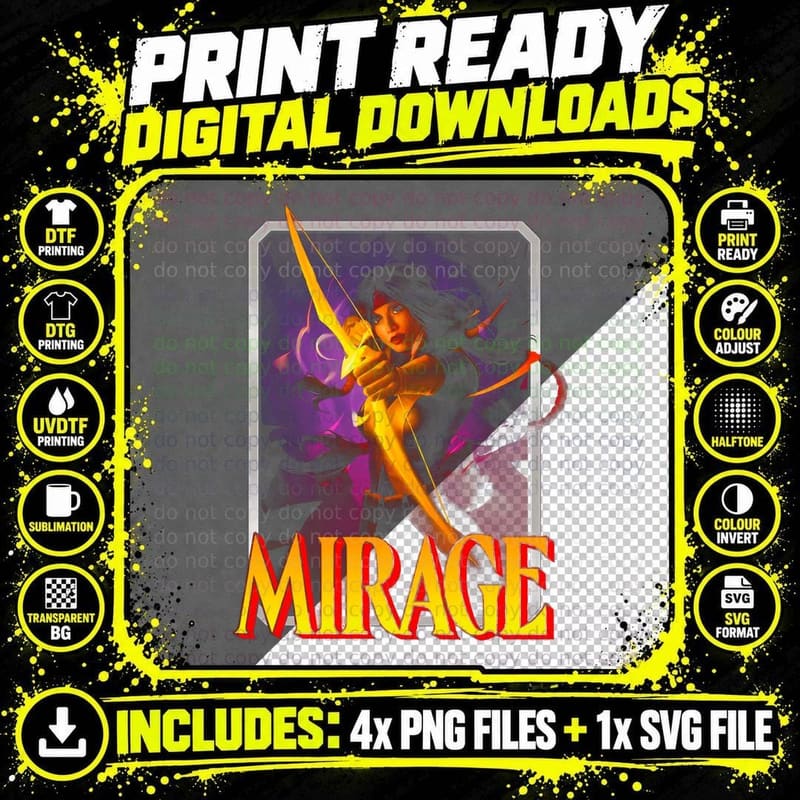 Mirage Yellow Orange Female Halftone Warrior Archer Png SVG Digital Bundle