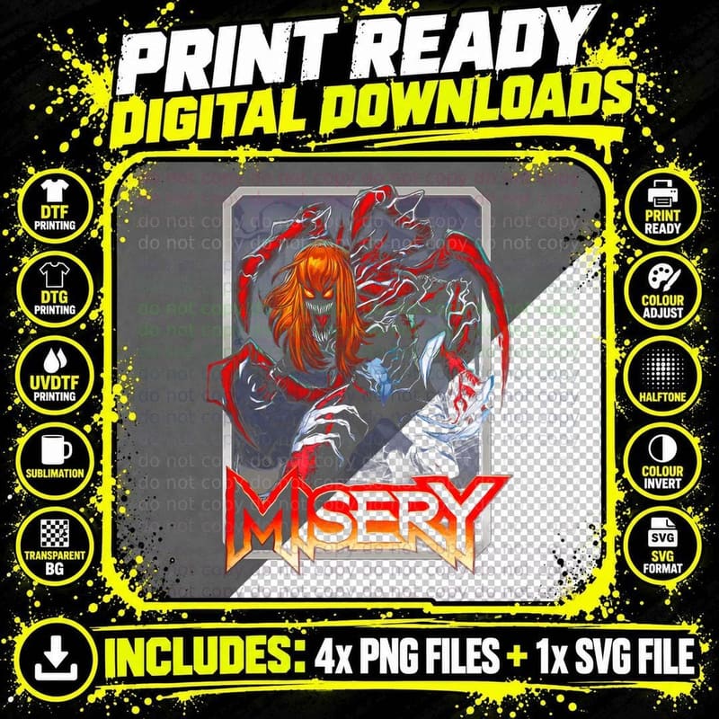 Misery Red Orange Female Halftone Character Demon T-Shirt Png SVG Digital Bundle