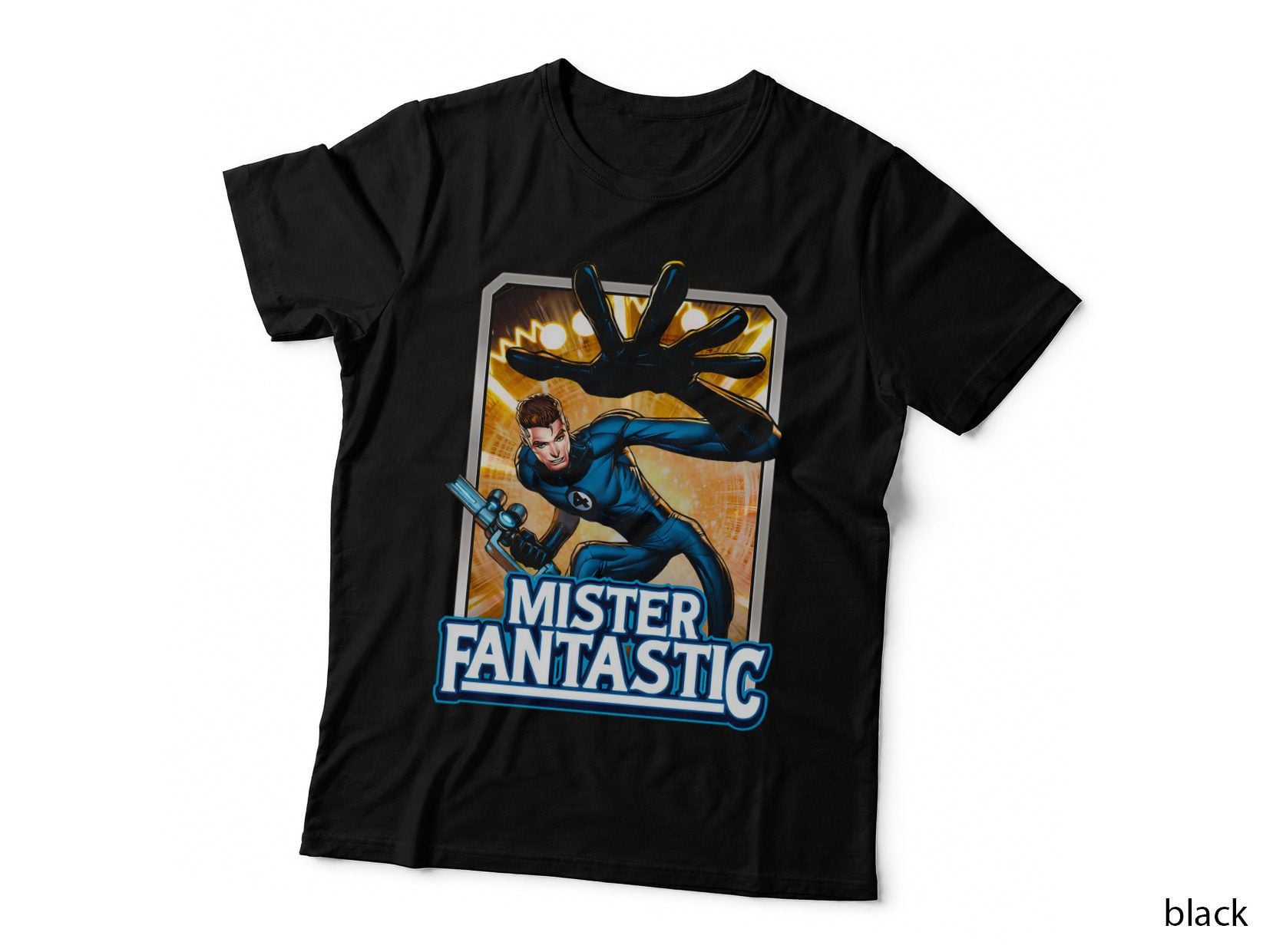 Mister Fantastic Orange Cityscape Action Hero T-Shirt
