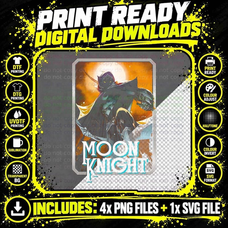 Moon Knight Dark Hero Blue White Orange Masked T-Shirt Png SVG Digital Bundle