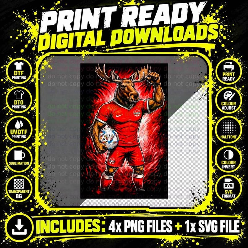 Moose Footballer Antlered Red Canada Kit Fist Raised Png SVG Digital Bundle