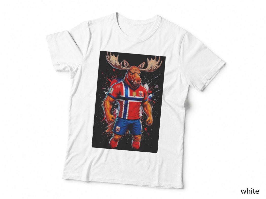 Moose-Headed Footballer Moose Antlers Red White Blue Kit Flexing Fists T-Shirt