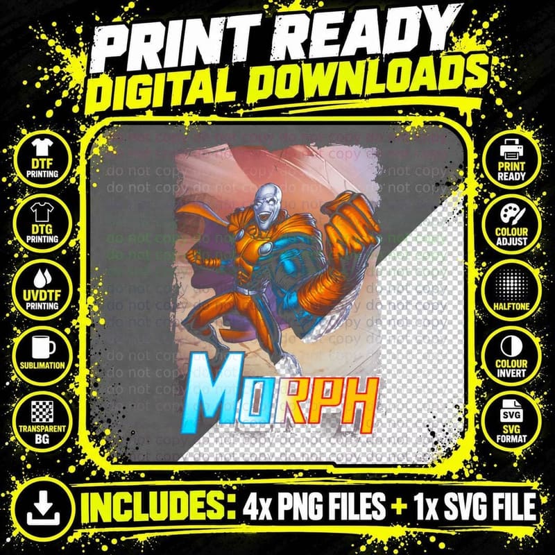Morph Orange Blue Character Halftone Comic T-Shirt Png SVG Digital Bundle
