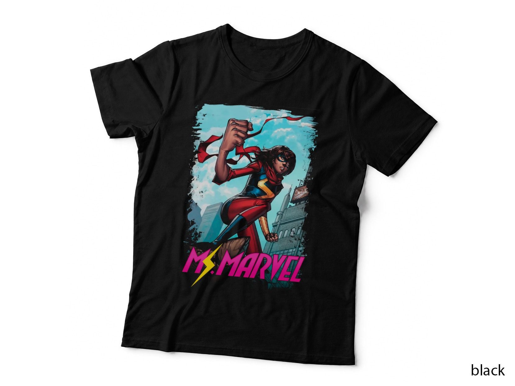 Ms. Female Red Cape Flowing Hair Halftone T-Shirt
