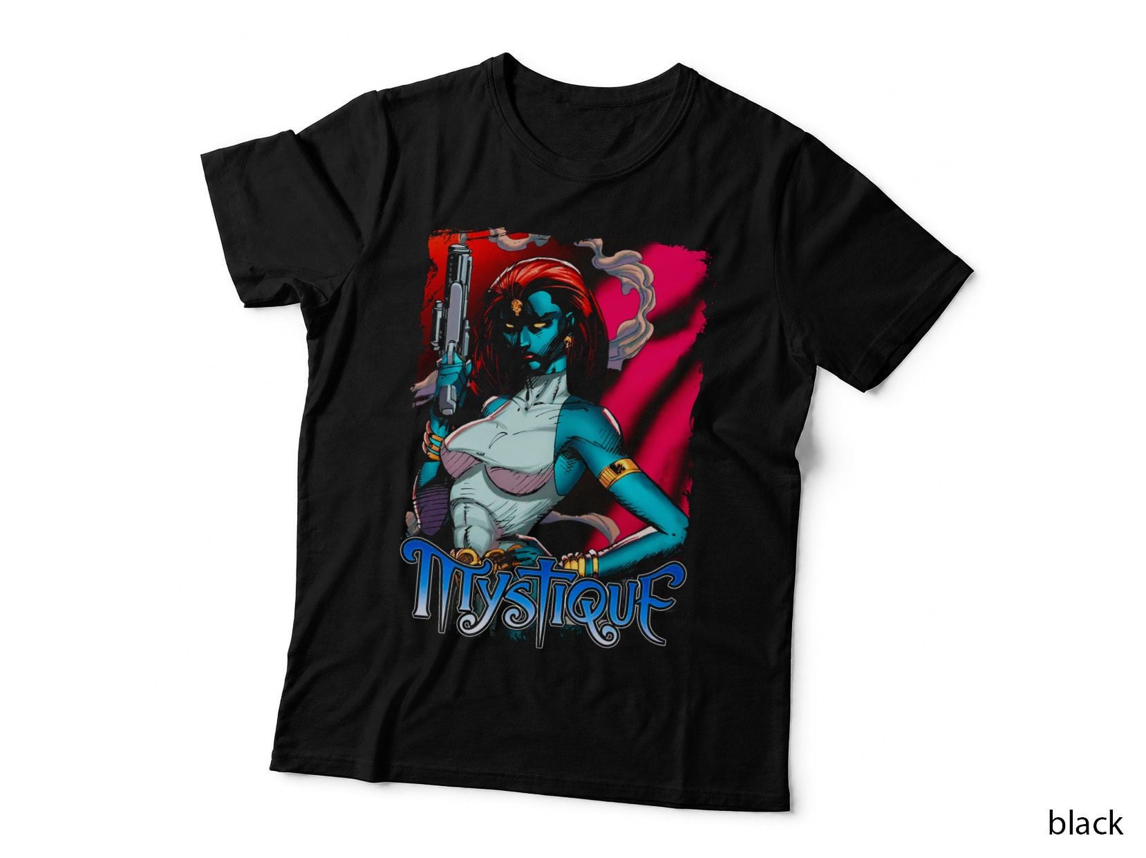 Mystique Blue Female Gun Pink Halftone T-Shirt