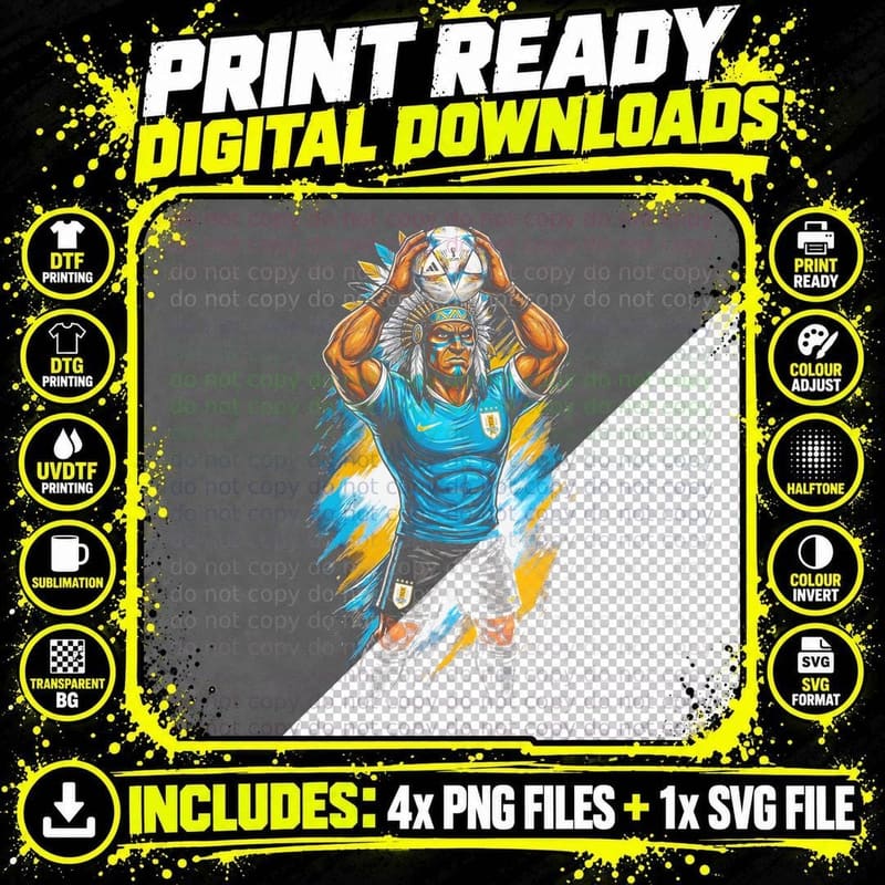 Native American Chief Footballer Man in Feather Png SVG Digital Bundle
