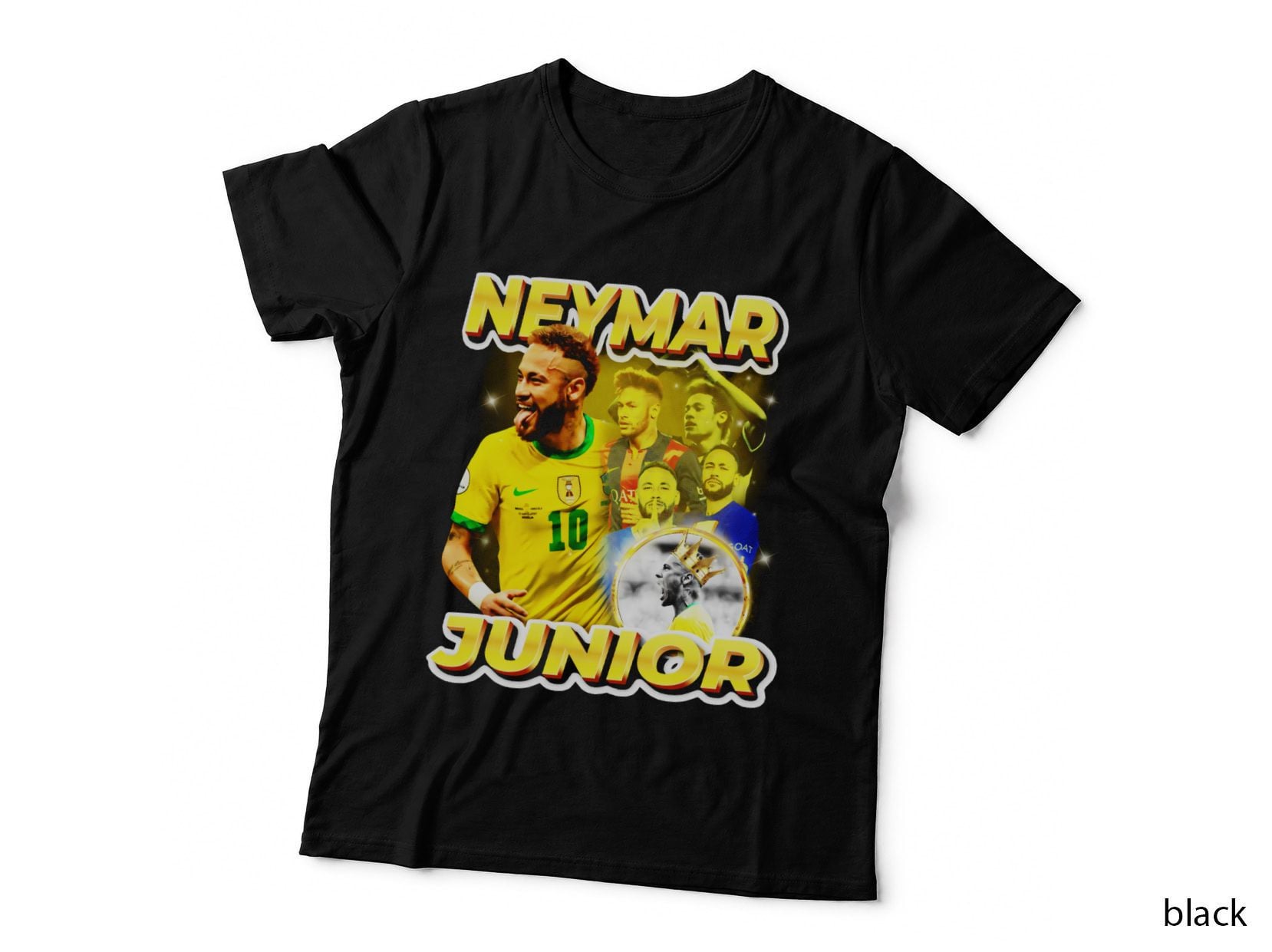 Neymar Junior Brazil Yellow Kit Number 10 Gold Crown Inset Photo T-Shirt