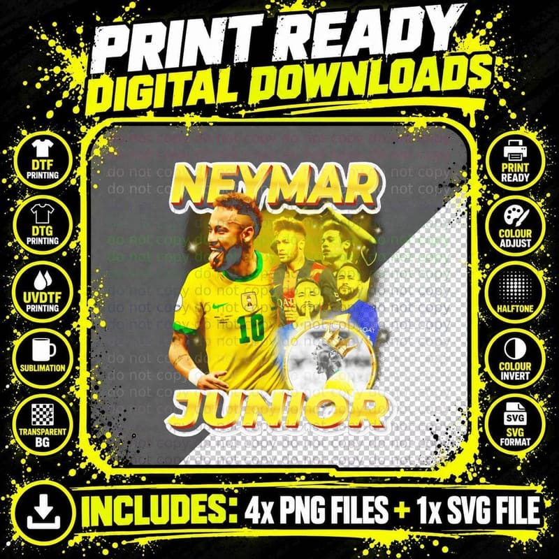 Neymar Junior Brazil Yellow Kit Number 10 Gold Crown Png SVG Digital Bundle