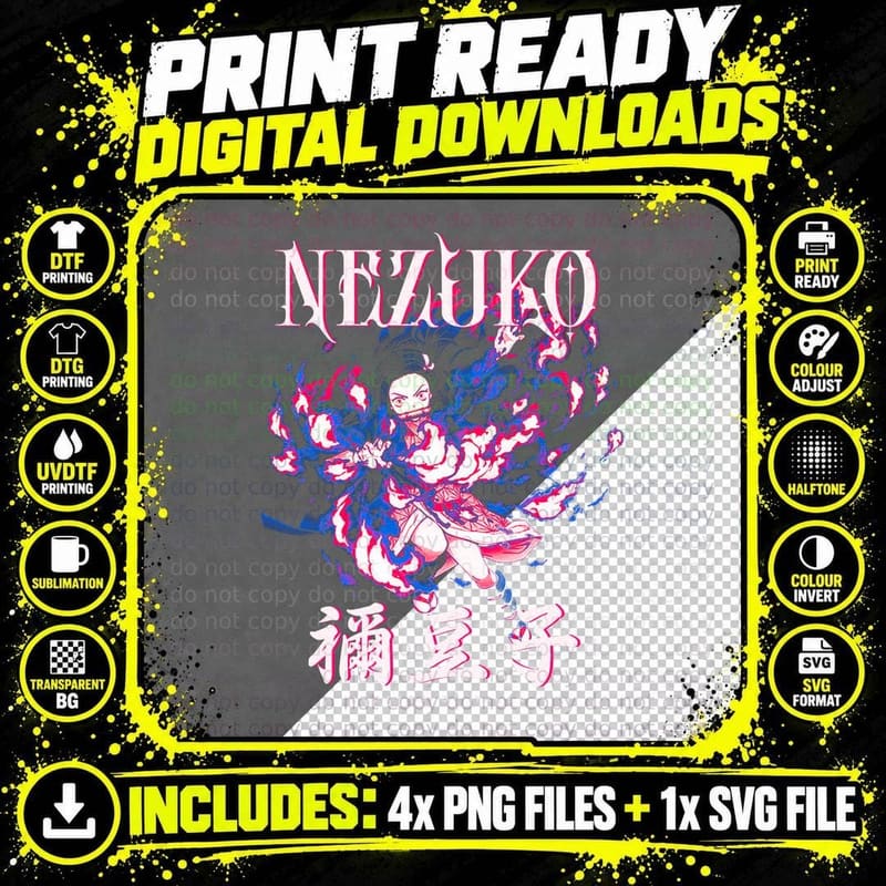Nezuko Pink Blue Effects Demon Slayer T-Shirt Png SVG Digital Bundle