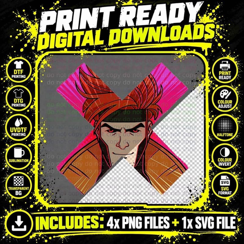 Orange Magenta Halftone Character X Mark T-Shirt Png SVG Digital Bundle