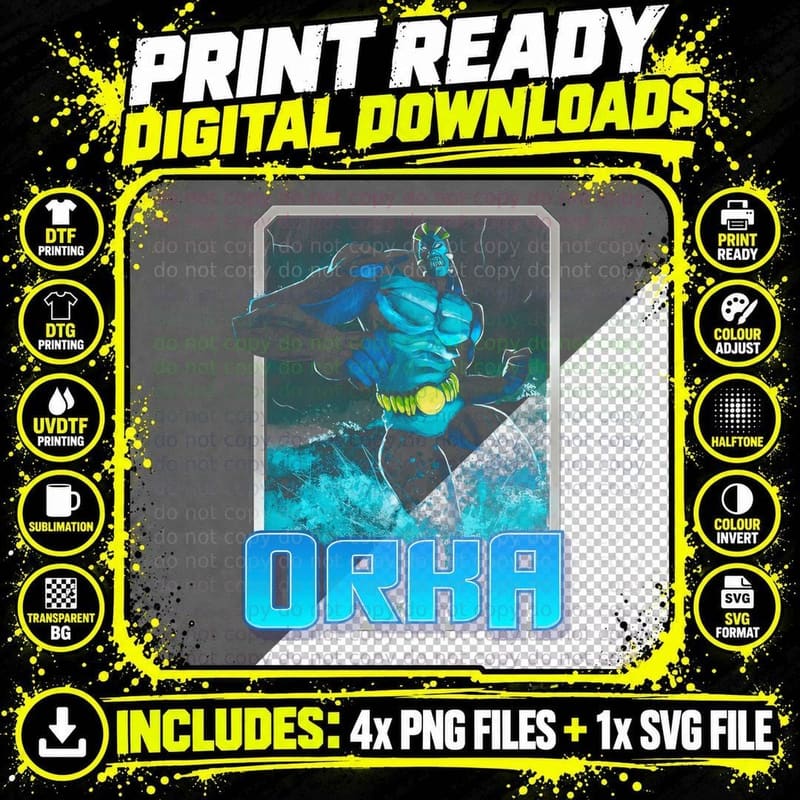 Orka Cyan Blue Muscular Aquatic Character T-Shirt Png SVG Digital Bundle