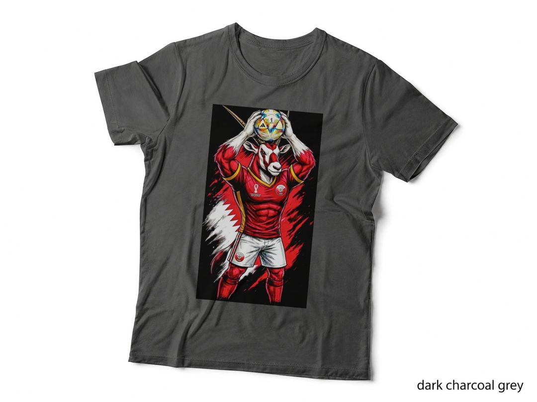 Oryx Footballer White Antelope Head Maroon-Red Qatar Kit Holding Ball T-Shirt