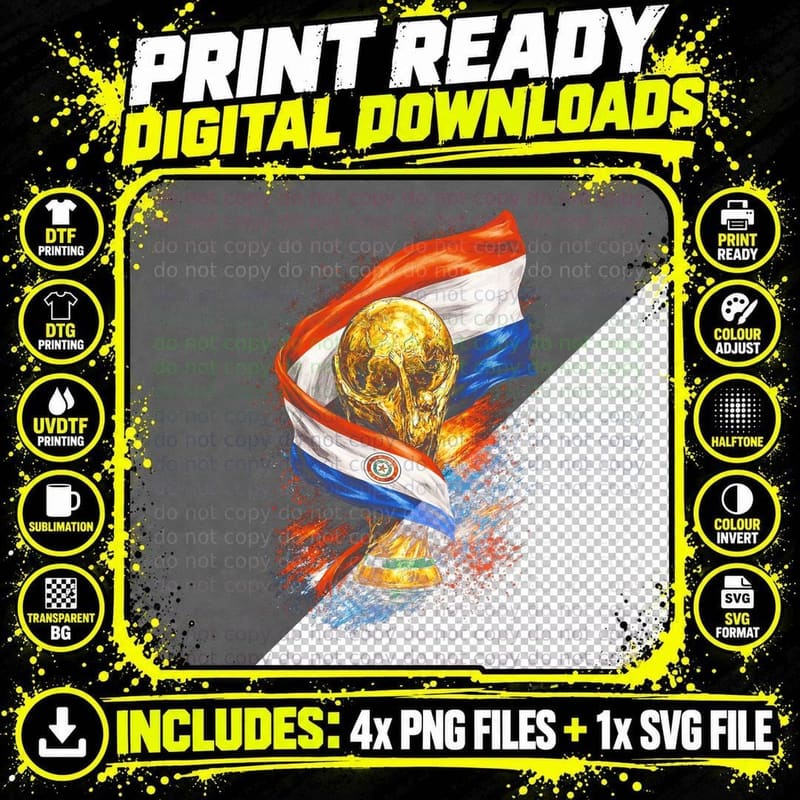 Paraguay World Cup Trophy Wrapped in Flag Sun Emblem Red Png SVG Digital Bundle