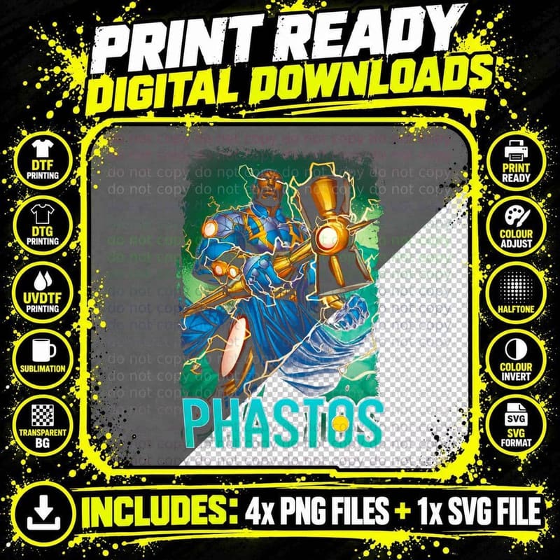 Phastos Male Blue Outfit Green Halftone T-Shirt Png SVG Digital Bundle
