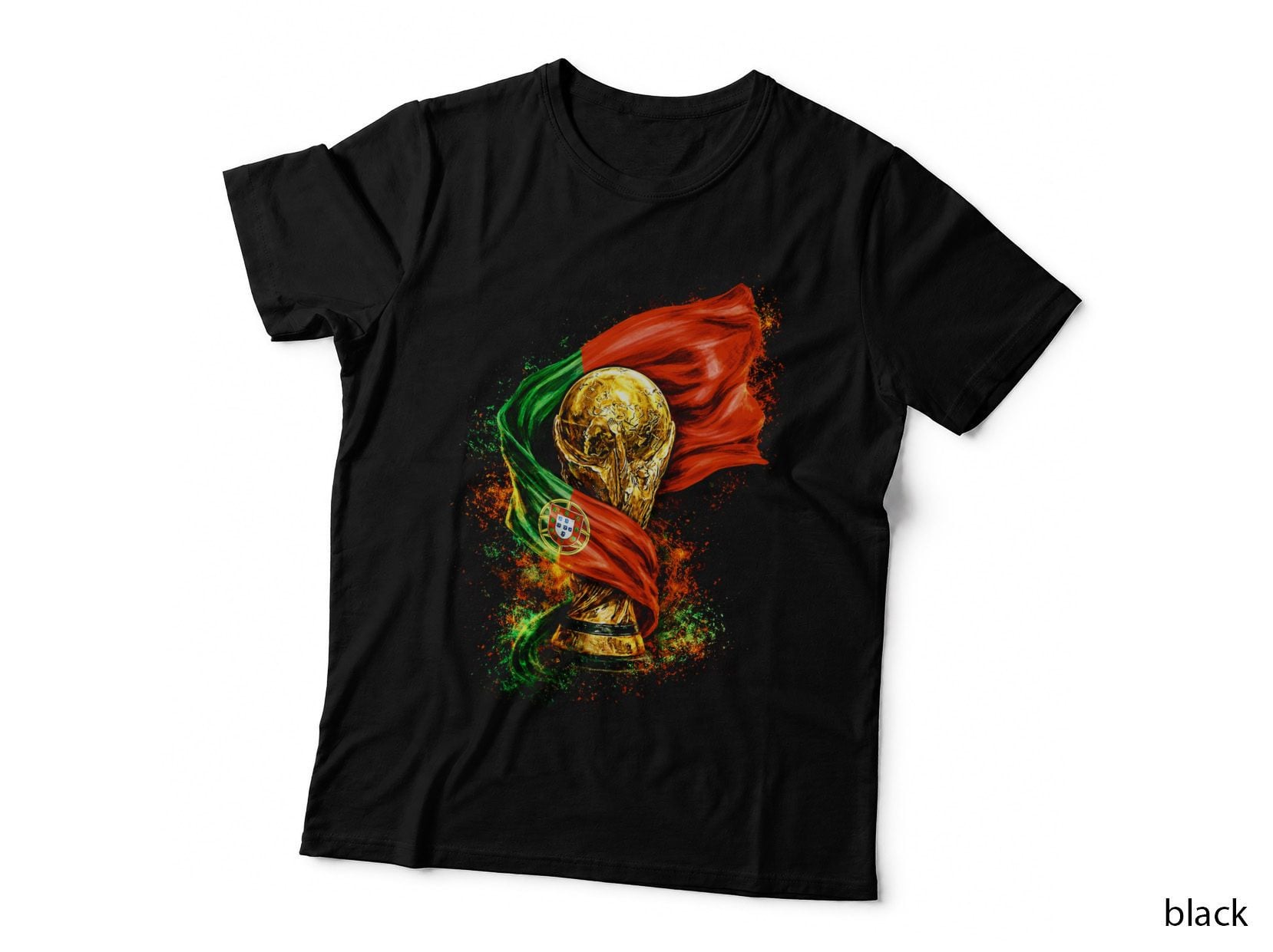 Portugal World Cup Trophy Wrapped in Flag Coat of Arms Green T-Shirt