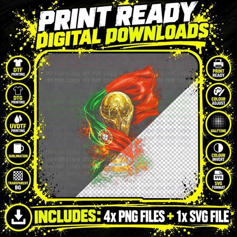 Portugal World Cup Trophy Wrapped in Flag Coat of Arms Png SVG Digital Bundle