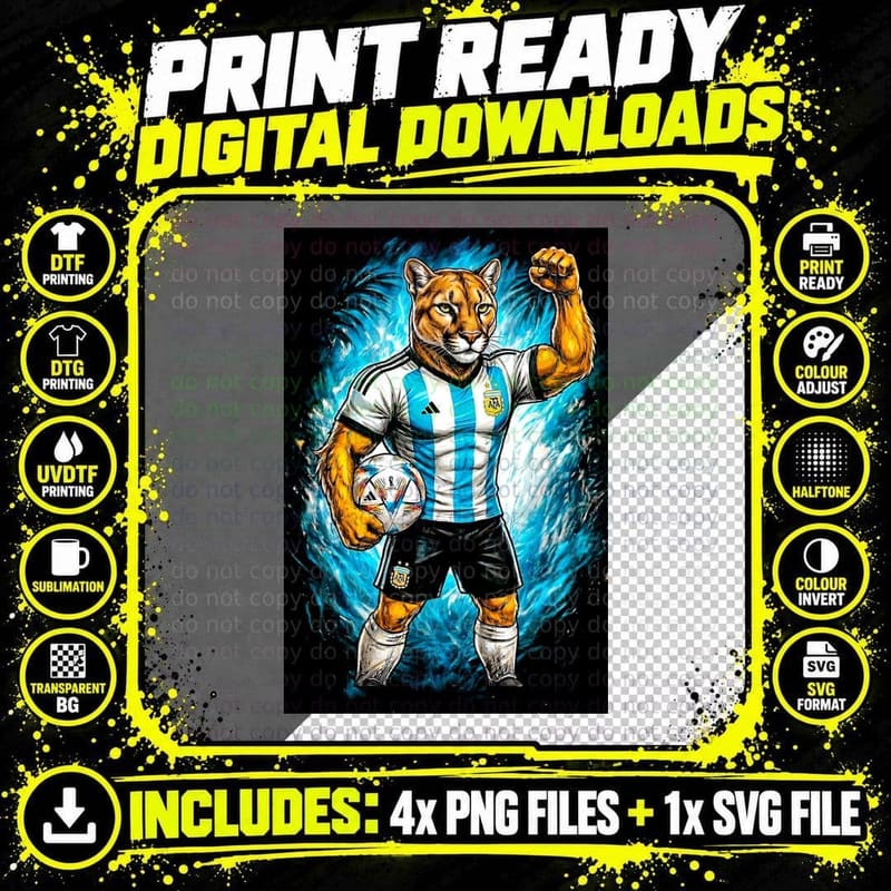 Puma Cougar Footballer Argentina Kit Blue Swirl Png SVG Digital Bundle