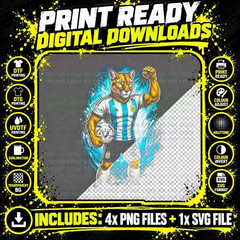 Puma Footballer Mascot Argentina Blue White Striped Kit Png SVG Digital Bundle