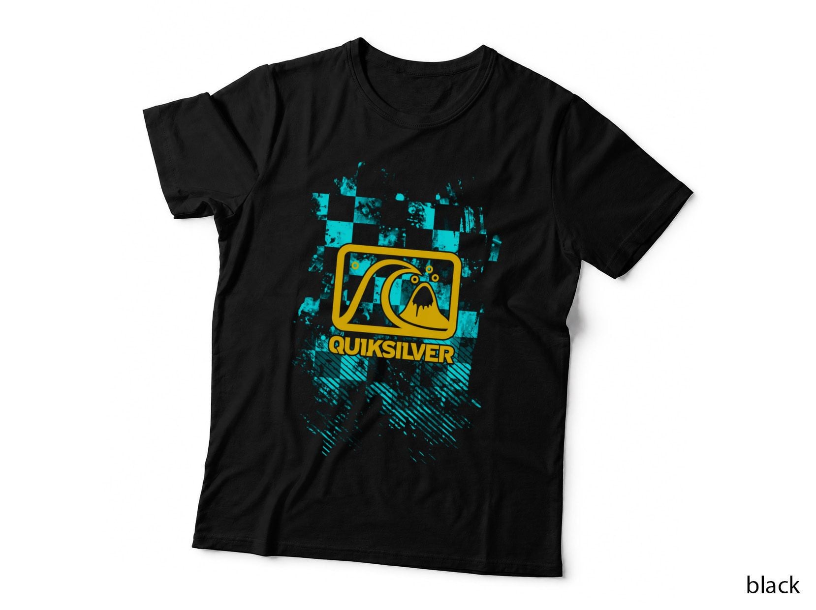 Quiksilver Cyan Splatter Distortion Glitch Effect T-Shirt